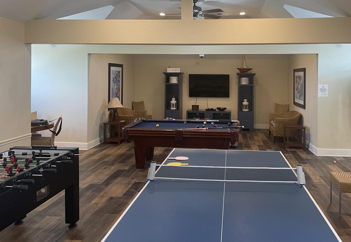 Game room with pool table, ping pong and foosball