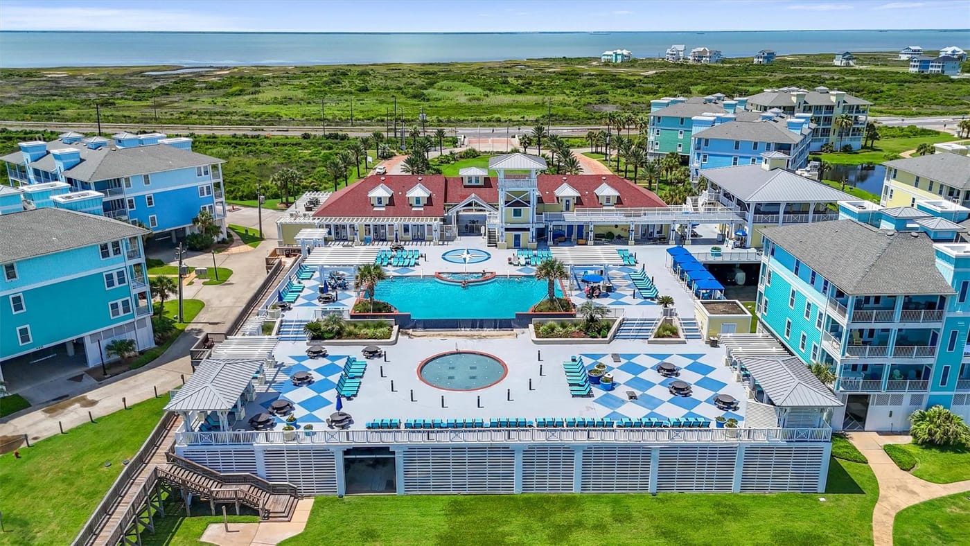 Aerial view of the Pointe West pools