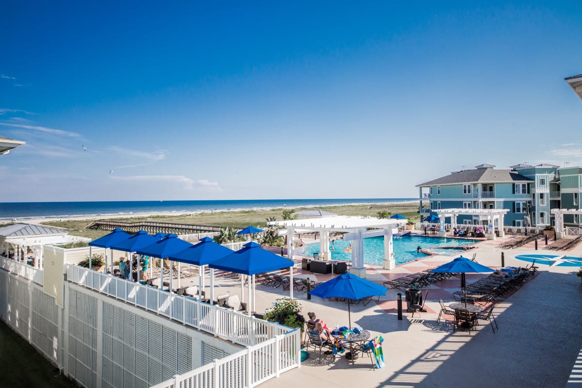 Poolside cabanas by the beach