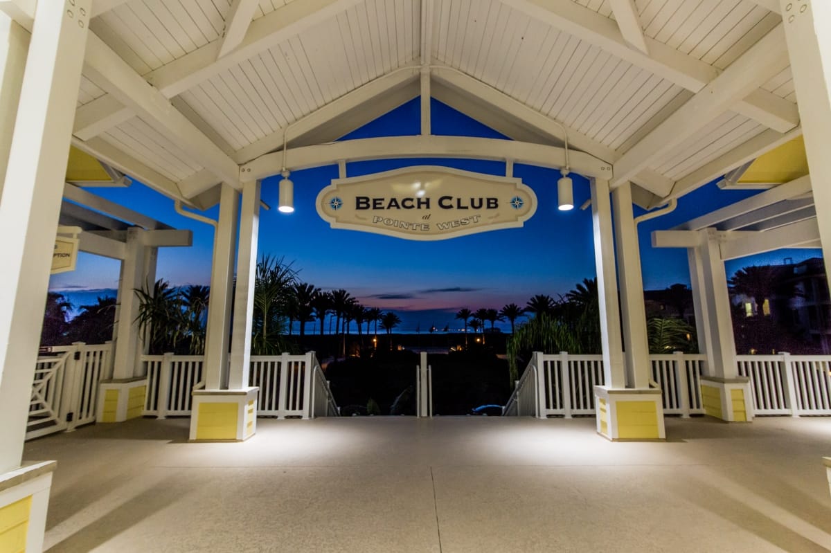 Beach Club pavilion at sunset