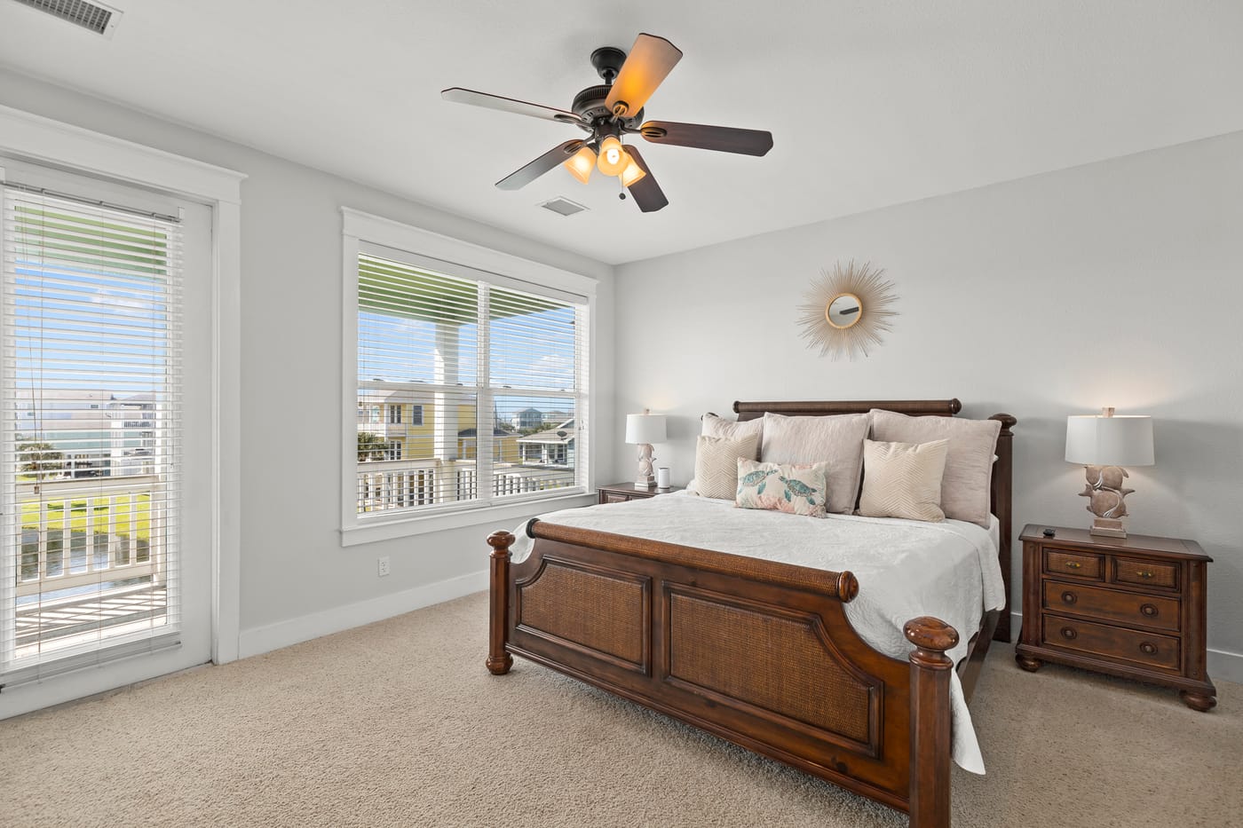 Spacious primary bedroom with king bed